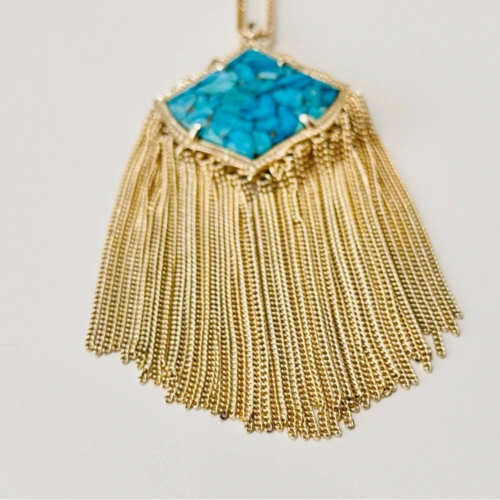 KENDRA SCOTT Kingston Gold Necklace w Turquoise  Stone Tassel Chain Pendant - Picture 6 of 12